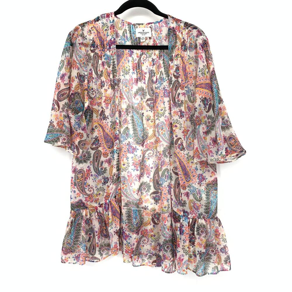 American Eagle Outfitters Open Front Kimono Top Womens Sz M Paisley Floral